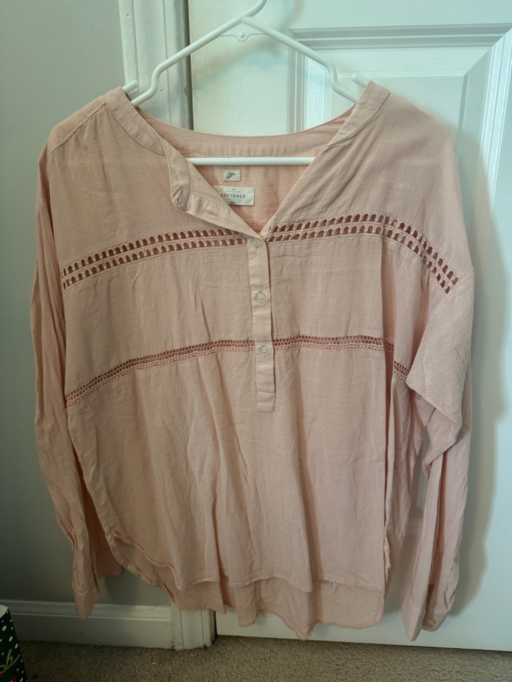 LOFT Blush Pink Long-Sleeve Crochet-Trim Tunic